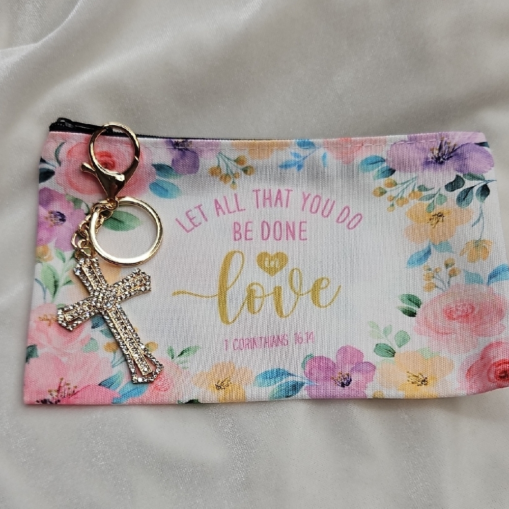 Floral Christian Bible Makeup Bag Motivational Cosmetic Case Faith-Based Gifts